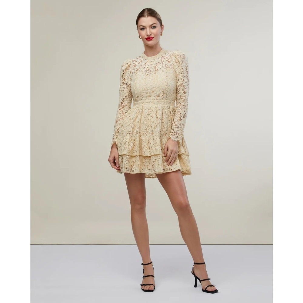NWT Rachel Parcell Gold Metallic Lace Dress Tiered Ruffle Coquette Wedding 4